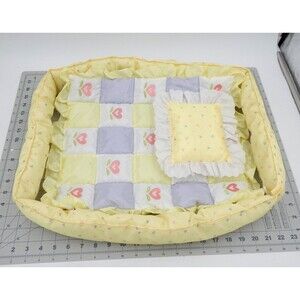 American Girl Bitty Baby Doll Crib Yellow Bedding Set Blanket Bumper Pillow